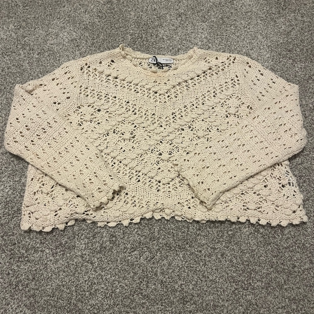 Zara Cream Crochet Sweater